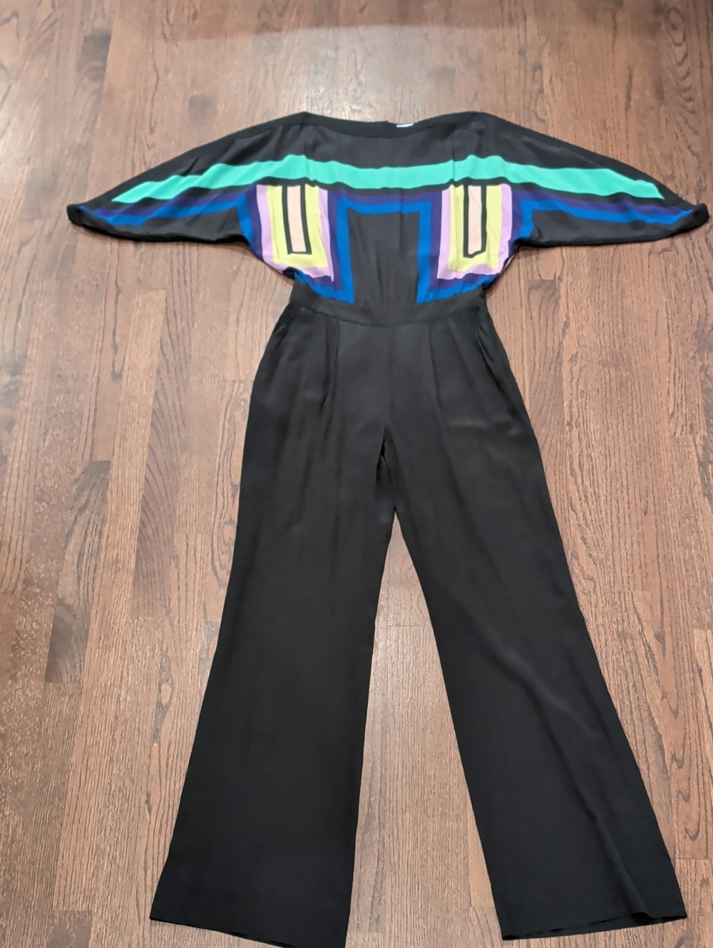 Diane Von Furstenber Silk Jumpsuit with Multicolor Geometric Print